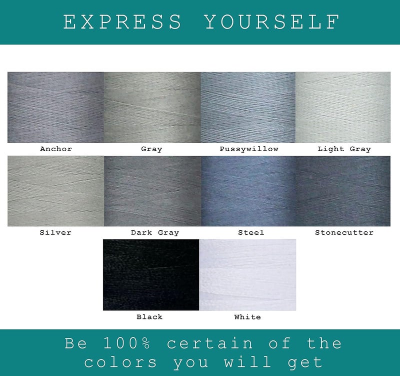 BlesSew Gray Sewing Threads - 10 Large Spools of Polyester Thread for Hand, Quilting & Sewing Machine - Grey Shades Plus Black & White - 1000 Yards Per Spool - Image 4